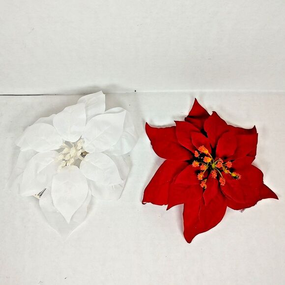 Large Christmas Xmas Poinsettia Flower Home Decor Clip Red White Multipurpose - Picture 2 of 10